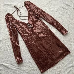 Bardot Chocolate Sequin Deep V Dress US Size 8